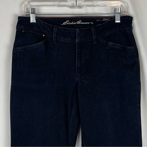 Eddie Bauer Curvy Trouser Cut Dark Blue Wash Mid Rise Jeans NWOT - Picture 2 of 13
